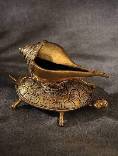 Brass Conch on Tortoise Figurine